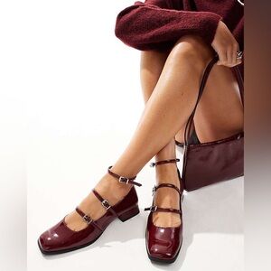 Bershka Shiny Red Mary Jane Shoes